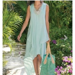Soft Surroundings Amalfi Dress High Low Layered Sleeveless Mist Blue Size XL